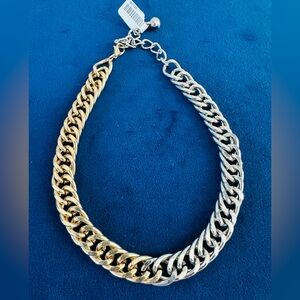 Two Toned Gold and Silver Chunky Curbed Linked Necklace.